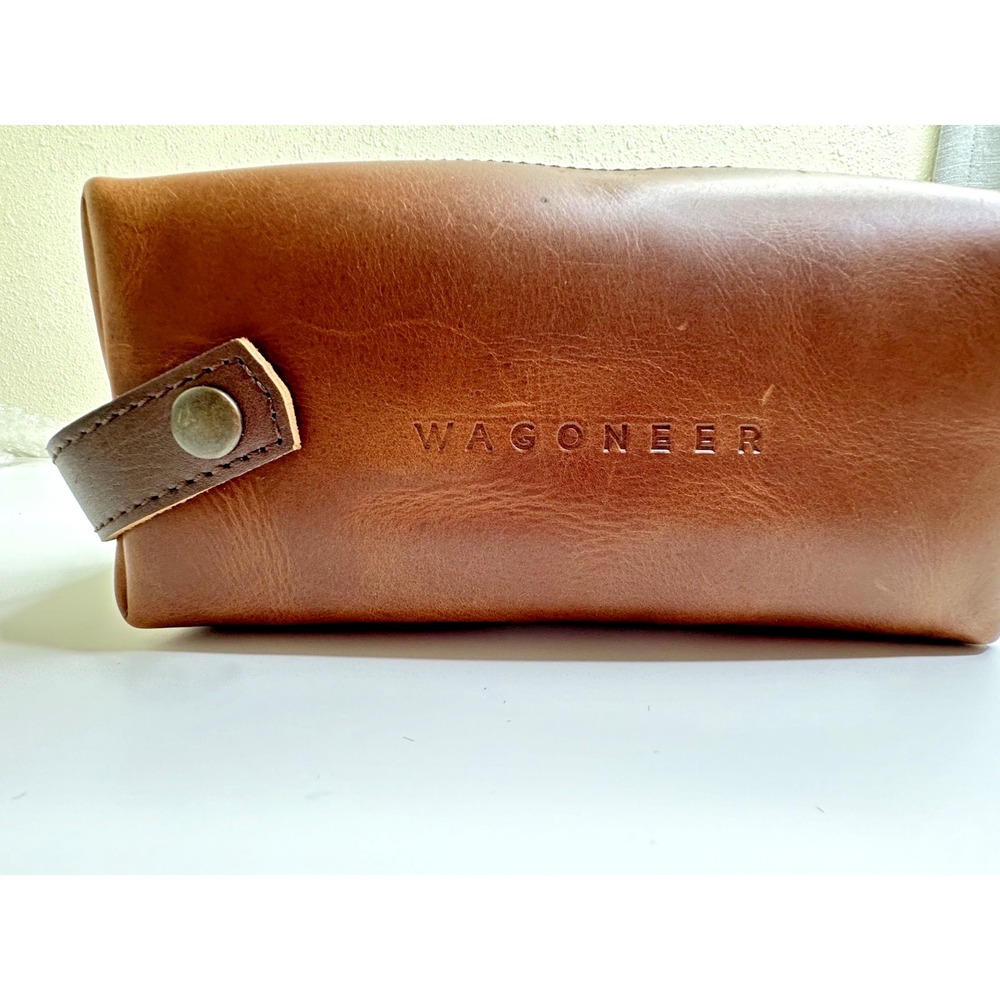 Wagoneer Leather Dopp Kit Men's Travel Toiletry Bag By Rustico Brass Trim View 2